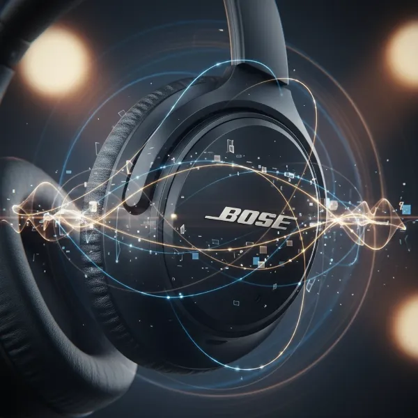 Bose QuietComfort Ultra headphones with sound waves indicating immersive audio experience