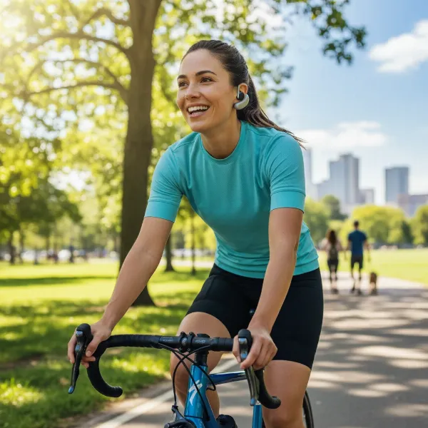 person exercising outdoors with bose ultra open earbuds, secure fit