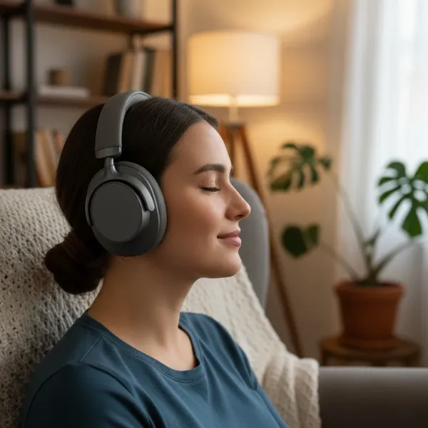 A person trying on different headphones, emphasizing comfort and fit as key decision factors.