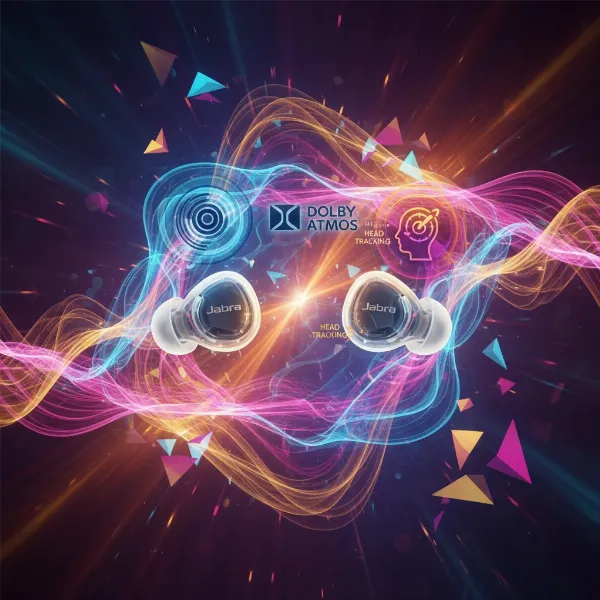 Jabra Elite 10 earbuds delivering immersive Dolby Spatial Sound for a rich audio experience.